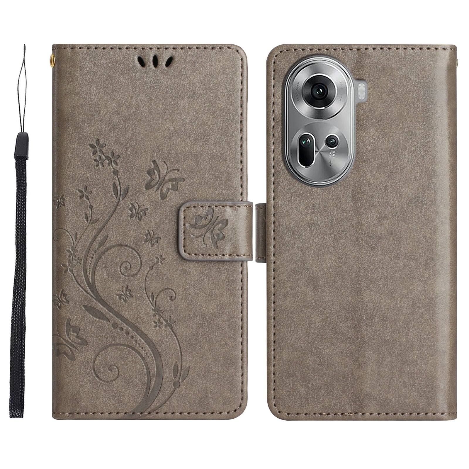 For Oppo Reno11 5G (Global) Wallet Case Butterfly Pattern PU Leather Phone Cover