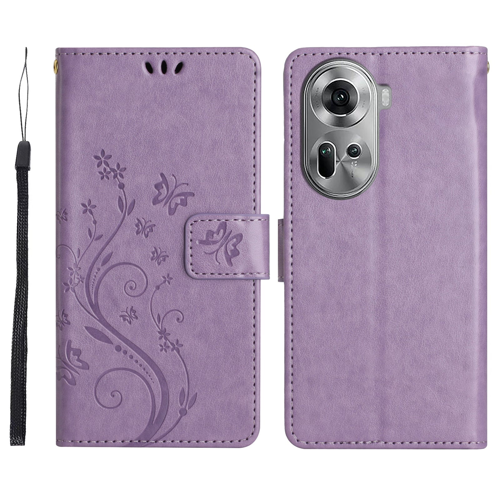 For Oppo Reno11 5G (Global) Wallet Case Butterfly Pattern PU Leather Phone Cover