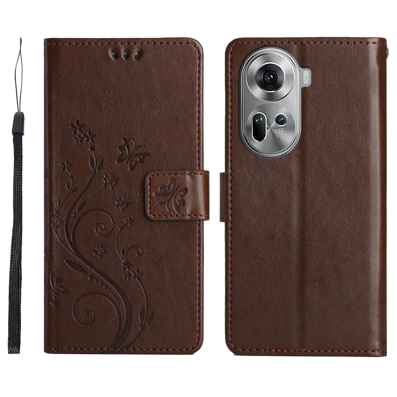 For Oppo Reno11 5G (Global) Wallet Case Butterfly Pattern PU Leather Phone Cover