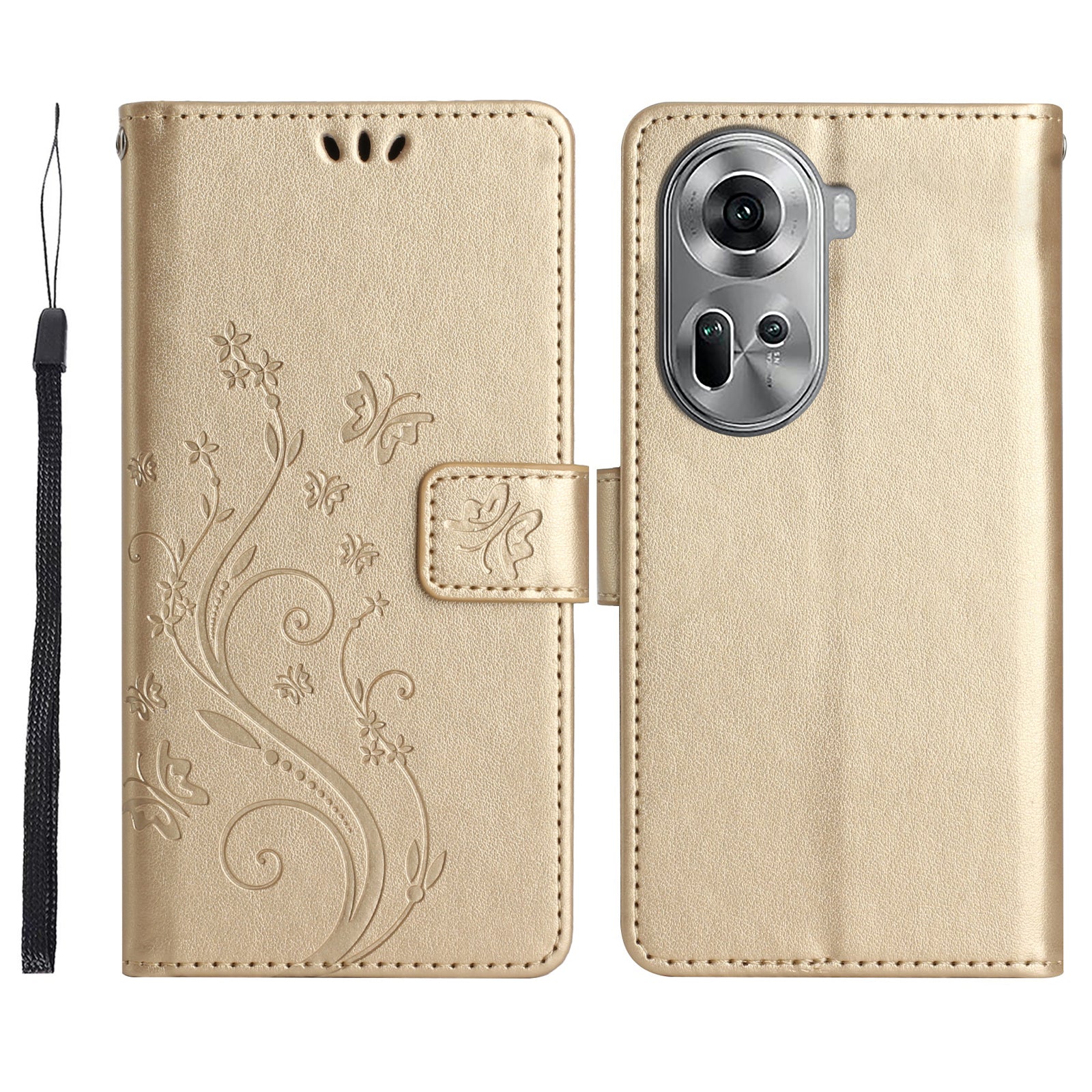 For Oppo Reno11 5G (Global) Wallet Case Butterfly Pattern PU Leather Phone Cover