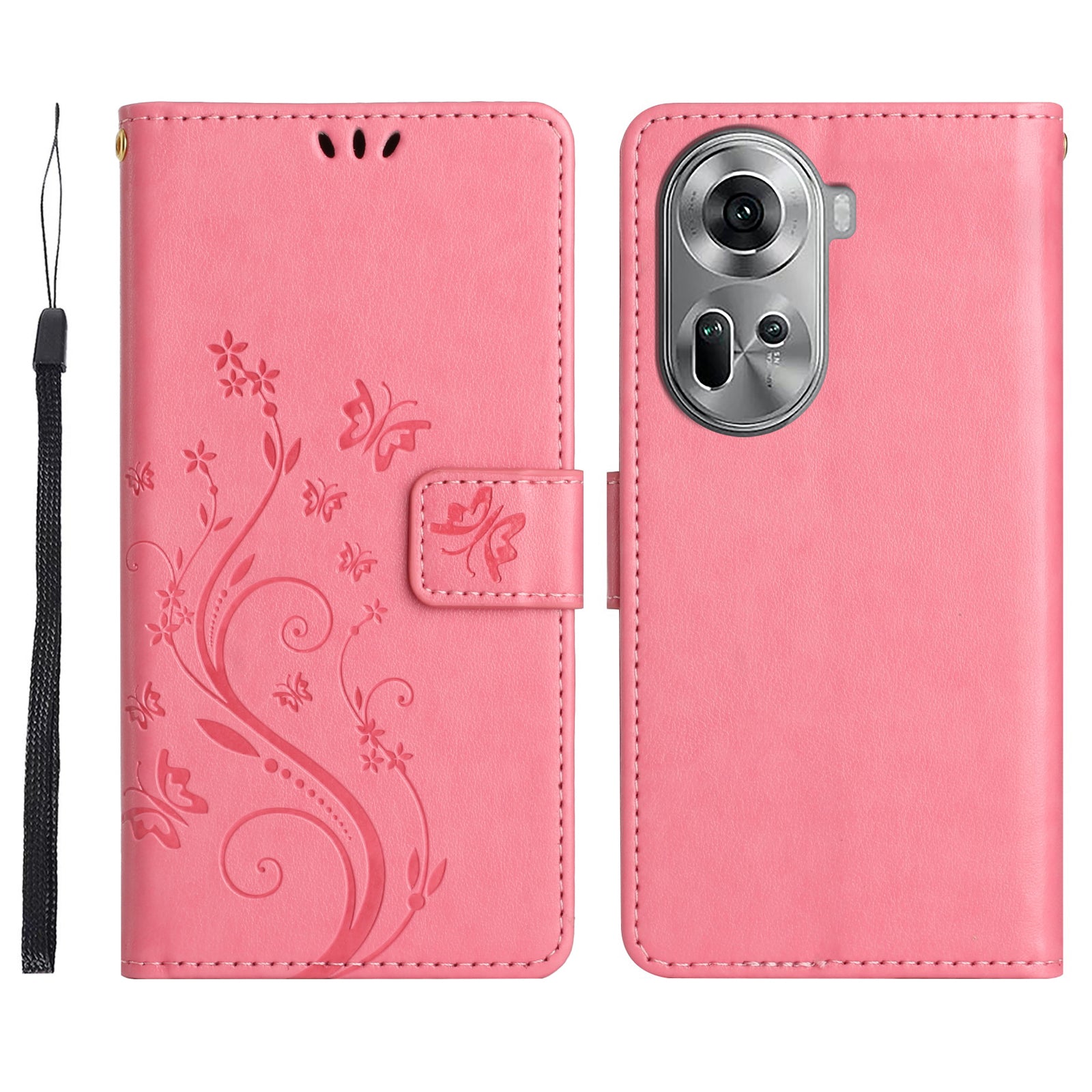 For Oppo Reno11 5G (Global) Wallet Case Butterfly Pattern PU Leather Phone Cover