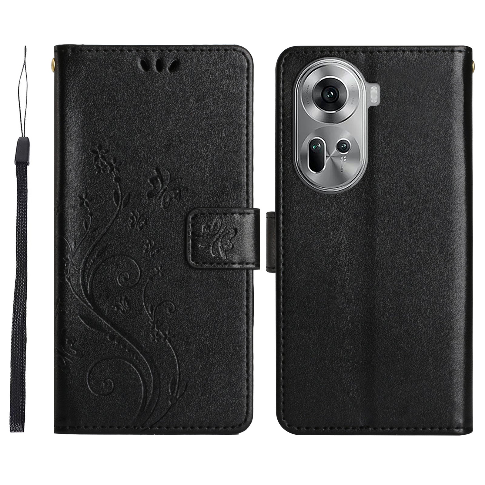 For Oppo Reno11 5G (Global) Wallet Case Butterfly Pattern PU Leather Phone Cover