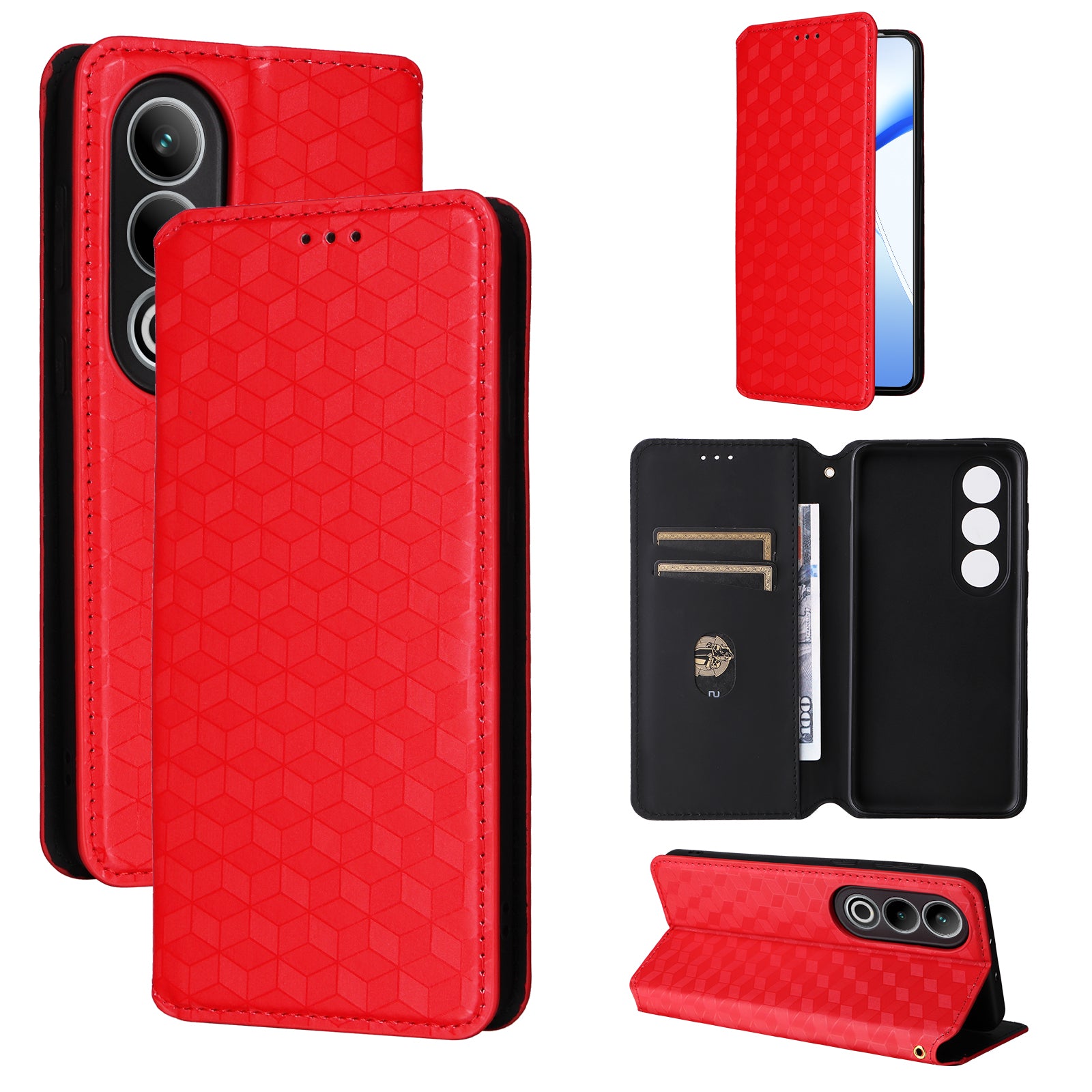 For OnePlus Ace 3V 5G / Nord CE4 5G Leather Phone Cover Rhombus Imprinted Wallet