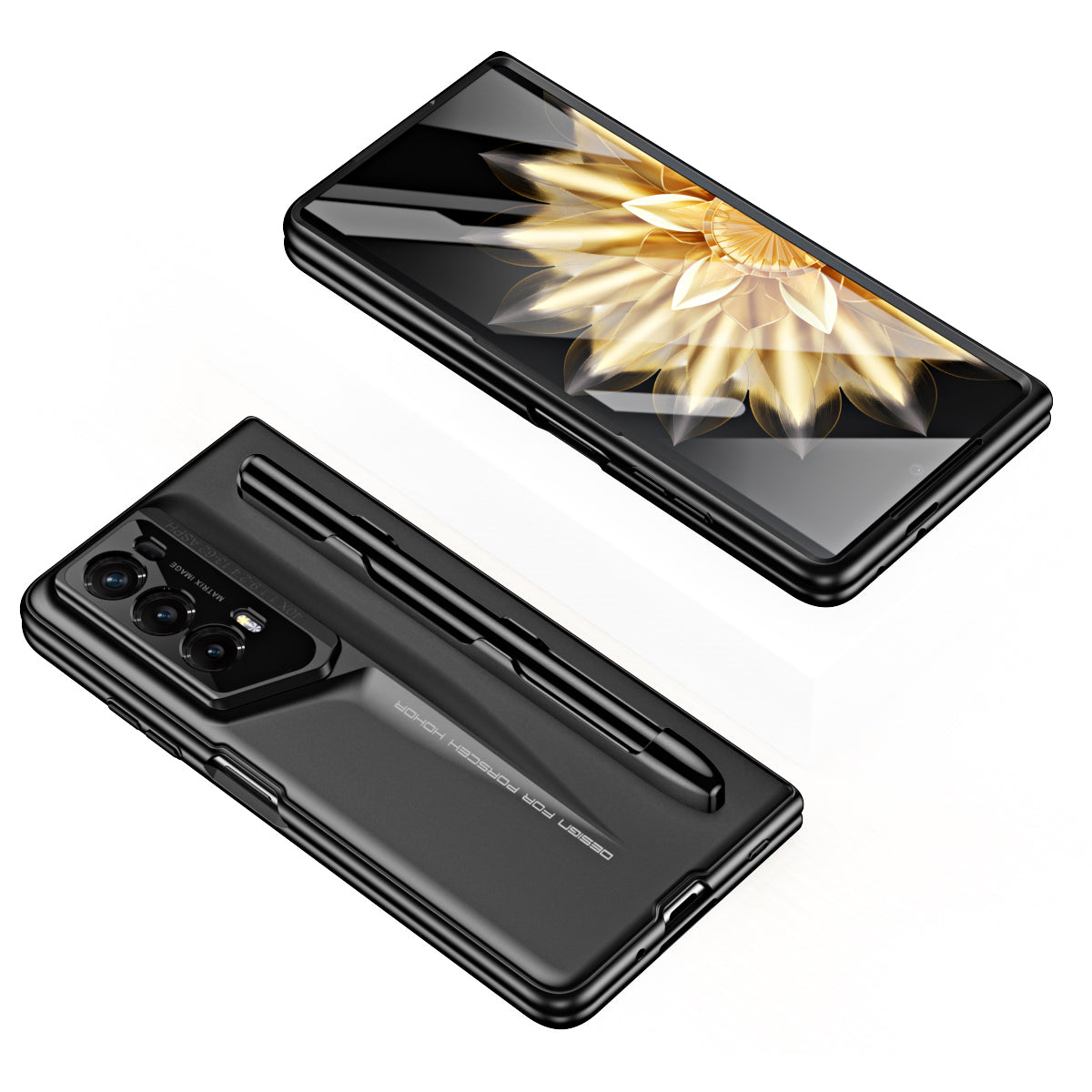 For Honor Magic Vs2 5G Case with Stylus 918 Series Hard PC Phone Shell Built-In Tempered Glass Film