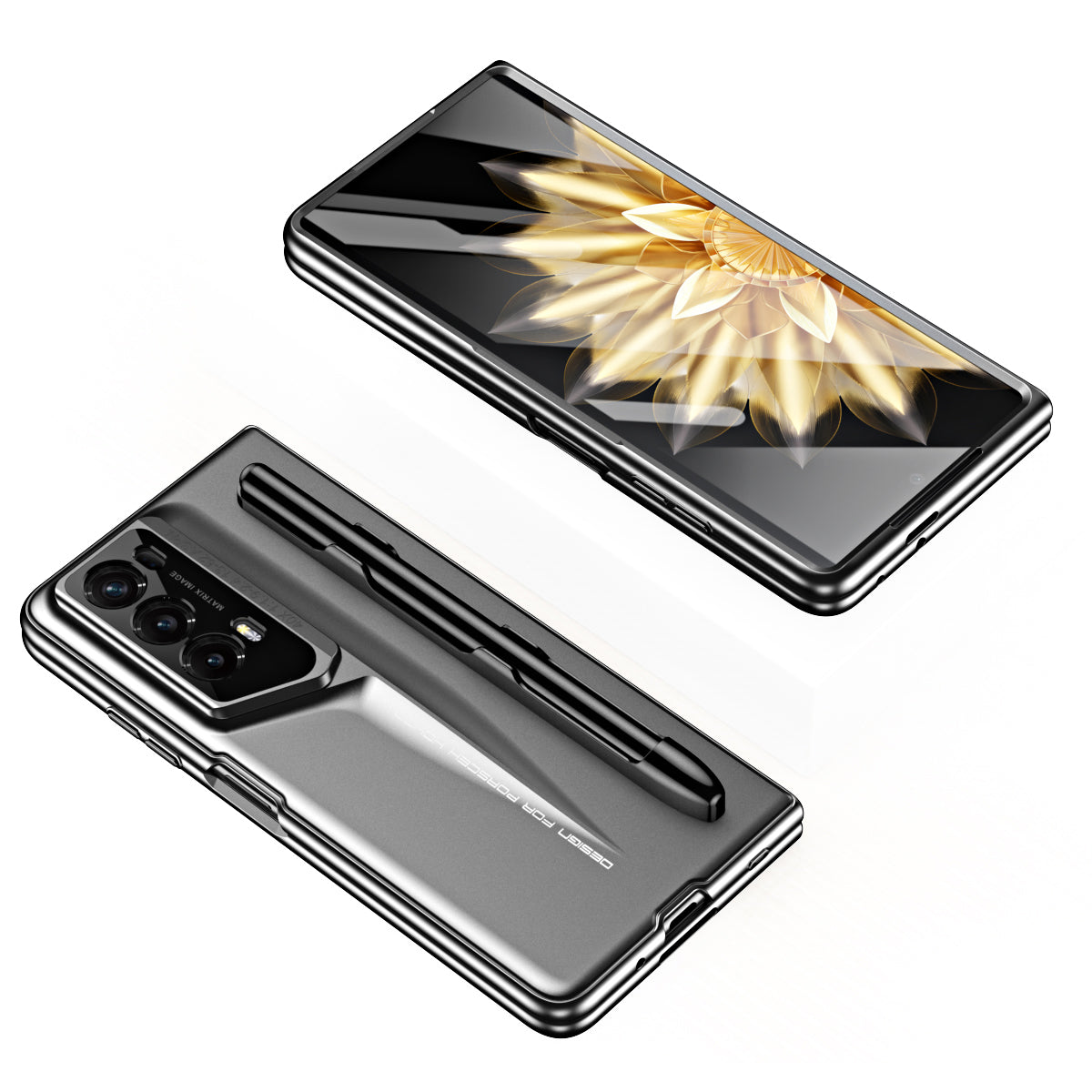 For Honor Magic Vs2 5G Case with Stylus 918 Series Hard PC Phone Shell Built-In Tempered Glass Film