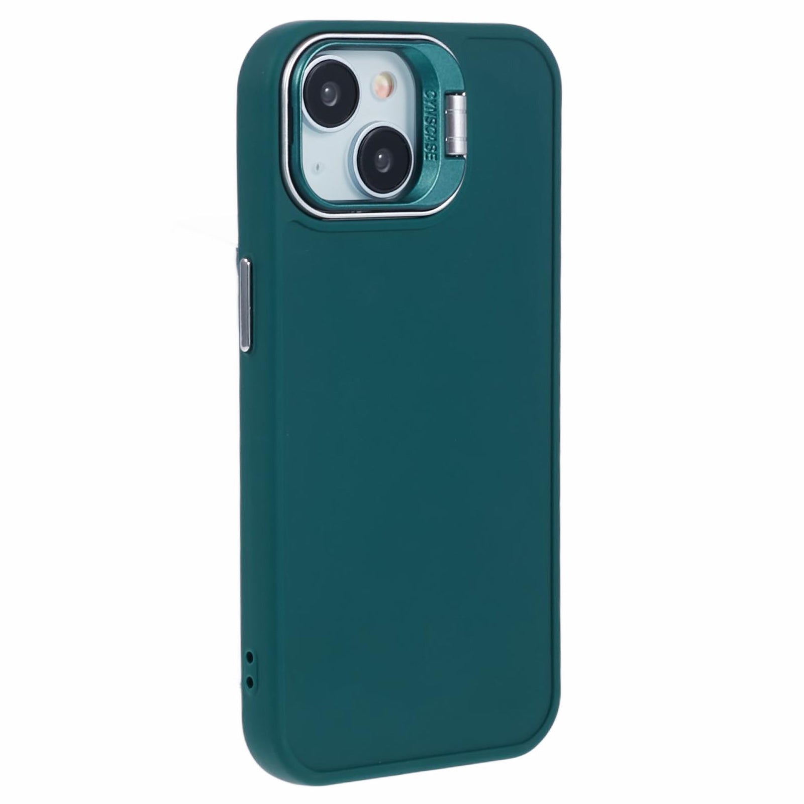 QH Series for iPhone 14 Silicone Case Lens Frame Kickstand Drop-proof Back Cover