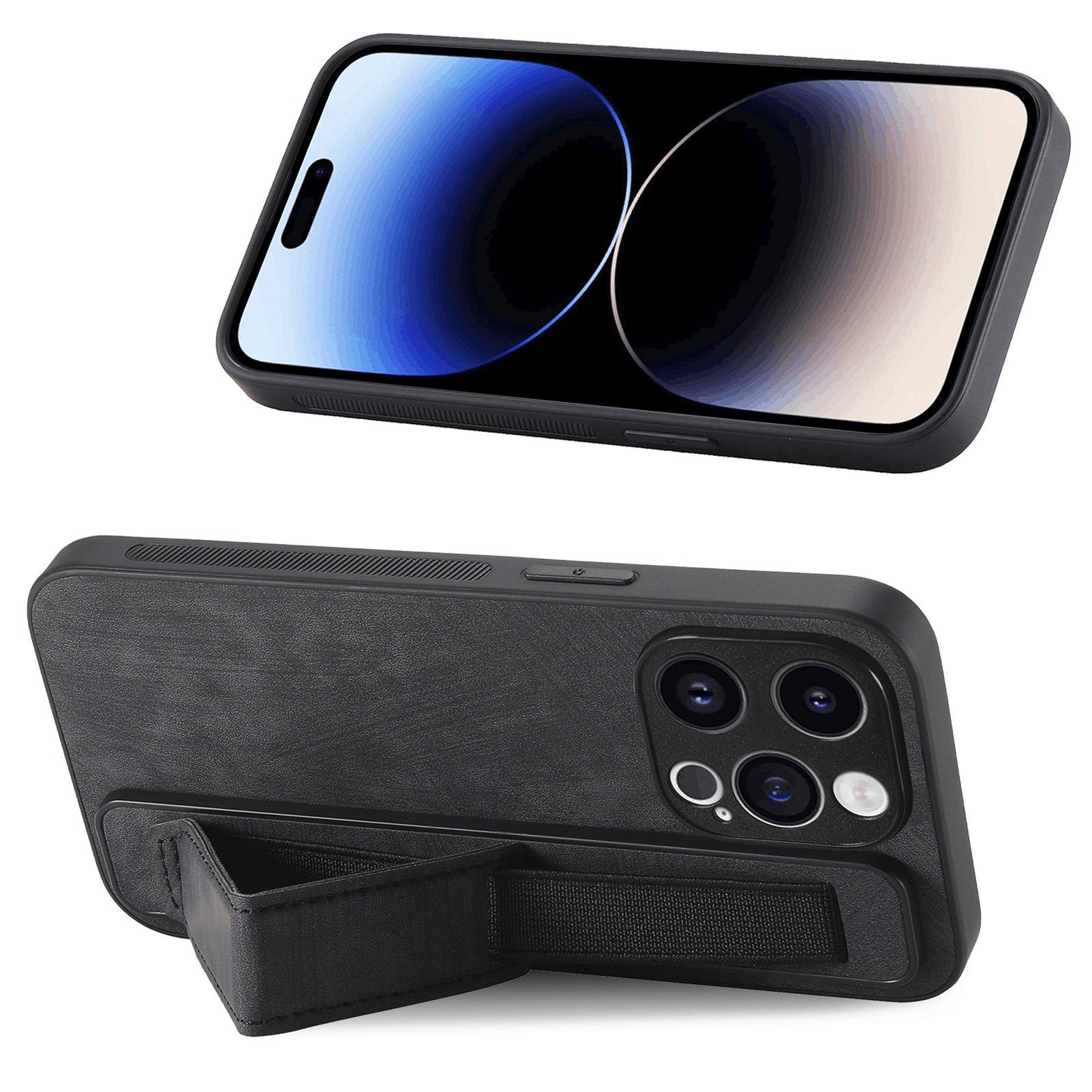 D11 For iPhone 14 Pro Max Wristband Case PU Leather+TPU Phone Shell