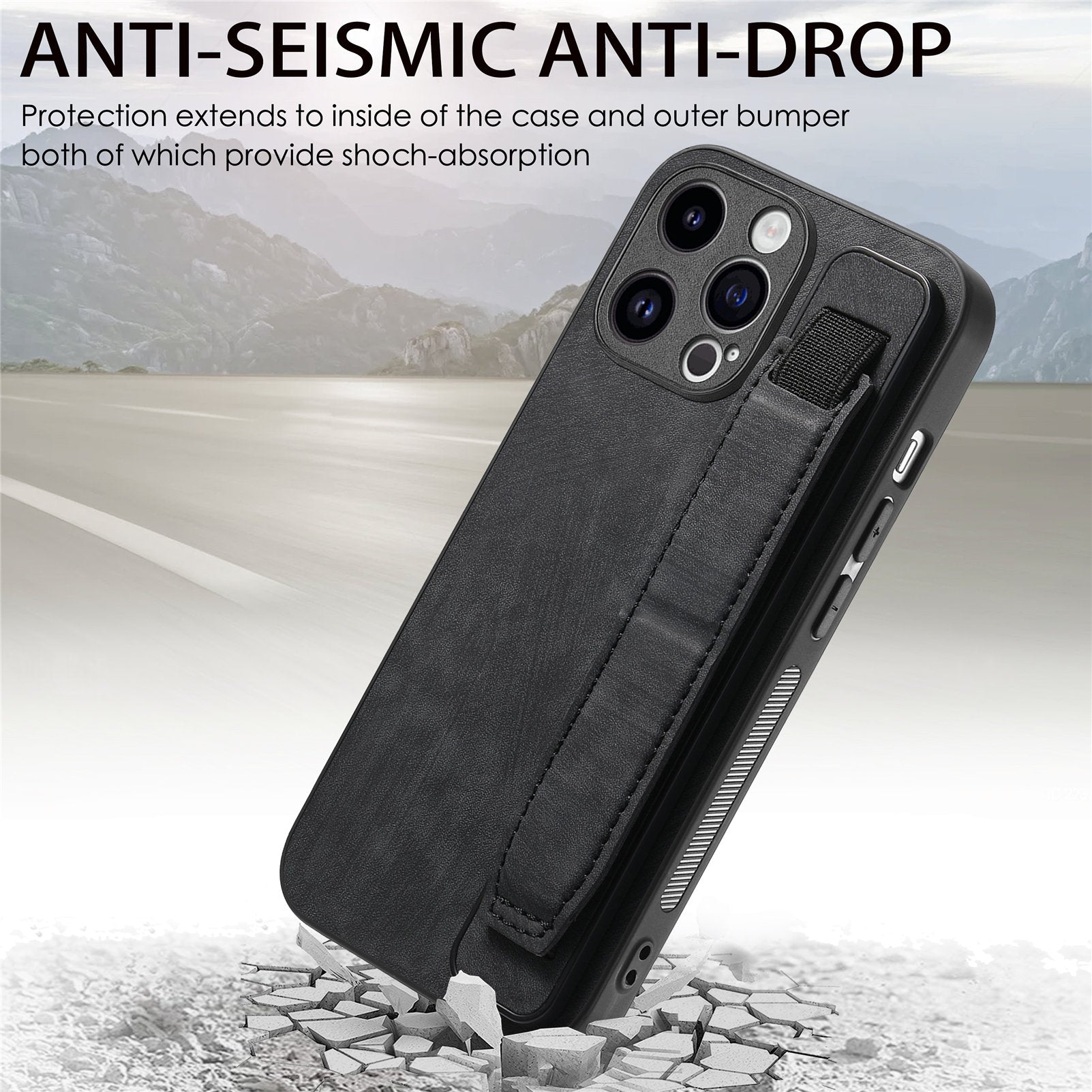 D11 For iPhone 14 Pro Max Wristband Case PU Leather+TPU Phone Shell