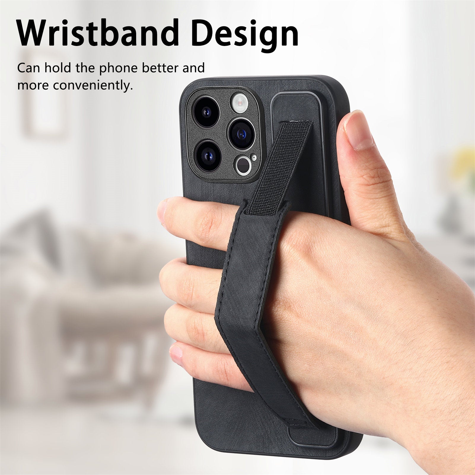 D11 For iPhone 14 Pro Max Wristband Case PU Leather+TPU Phone Shell