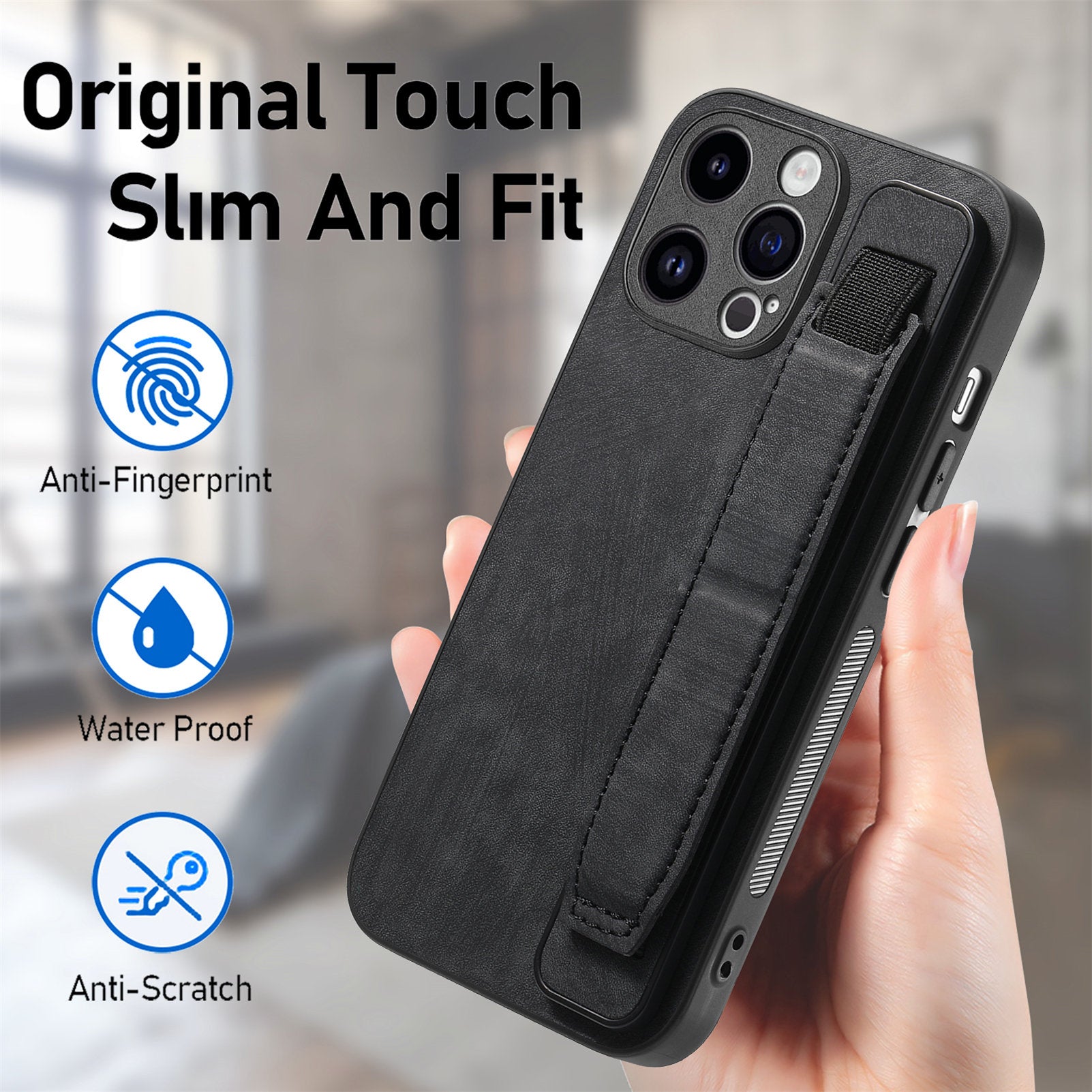 D11 For iPhone 14 Pro Max Wristband Case PU Leather+TPU Phone Shell
