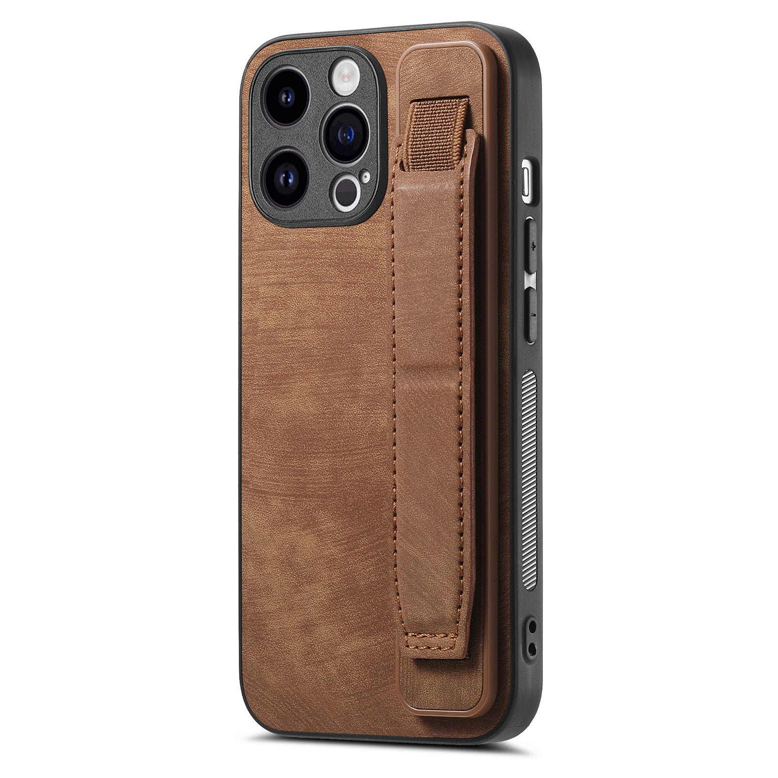 D11 For iPhone 14 Pro Max Wristband Case PU Leather+TPU Phone Shell