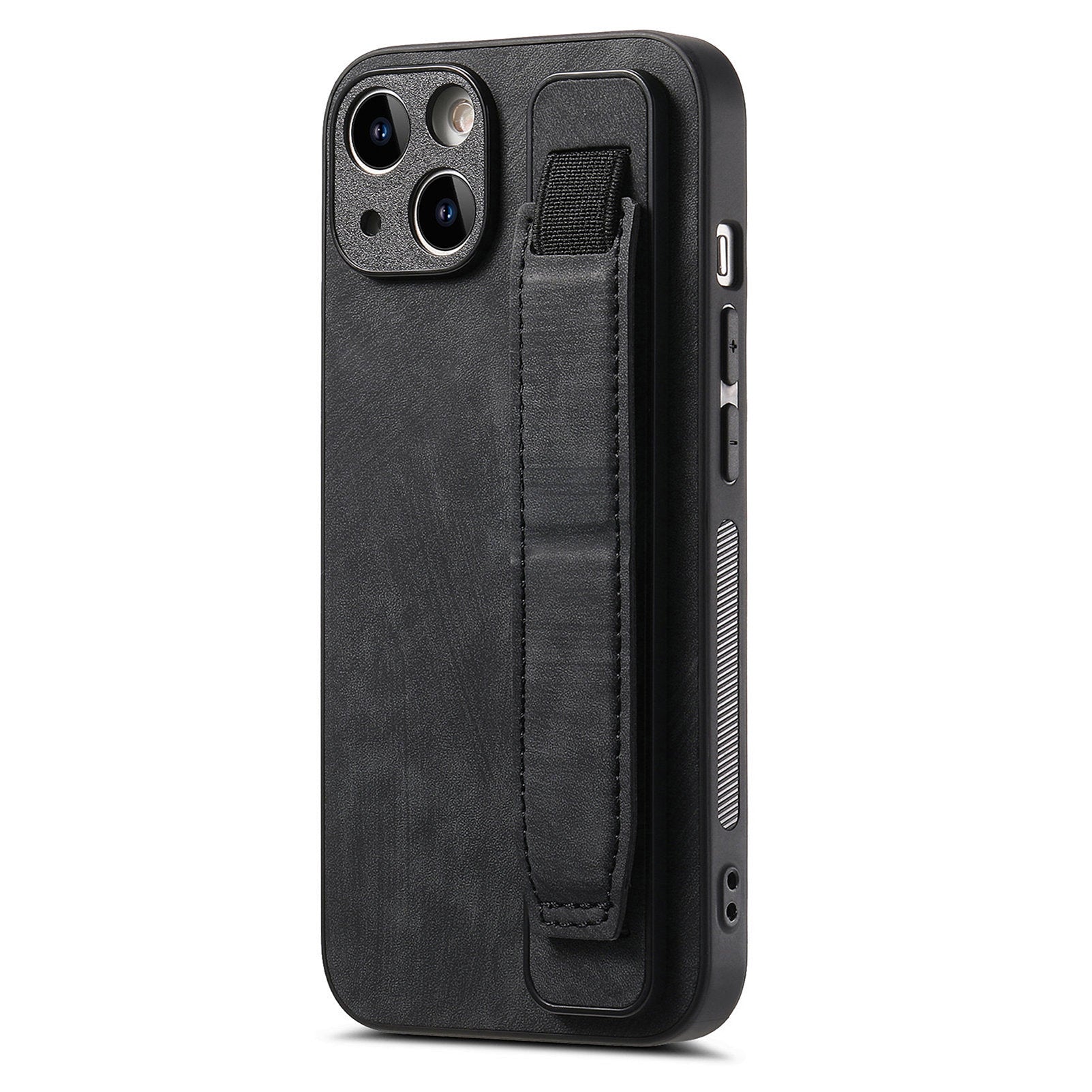 D11 For iPhone 13 6.1 inch Case PU Leather+TPU Wristband Kickstand Phone Cover