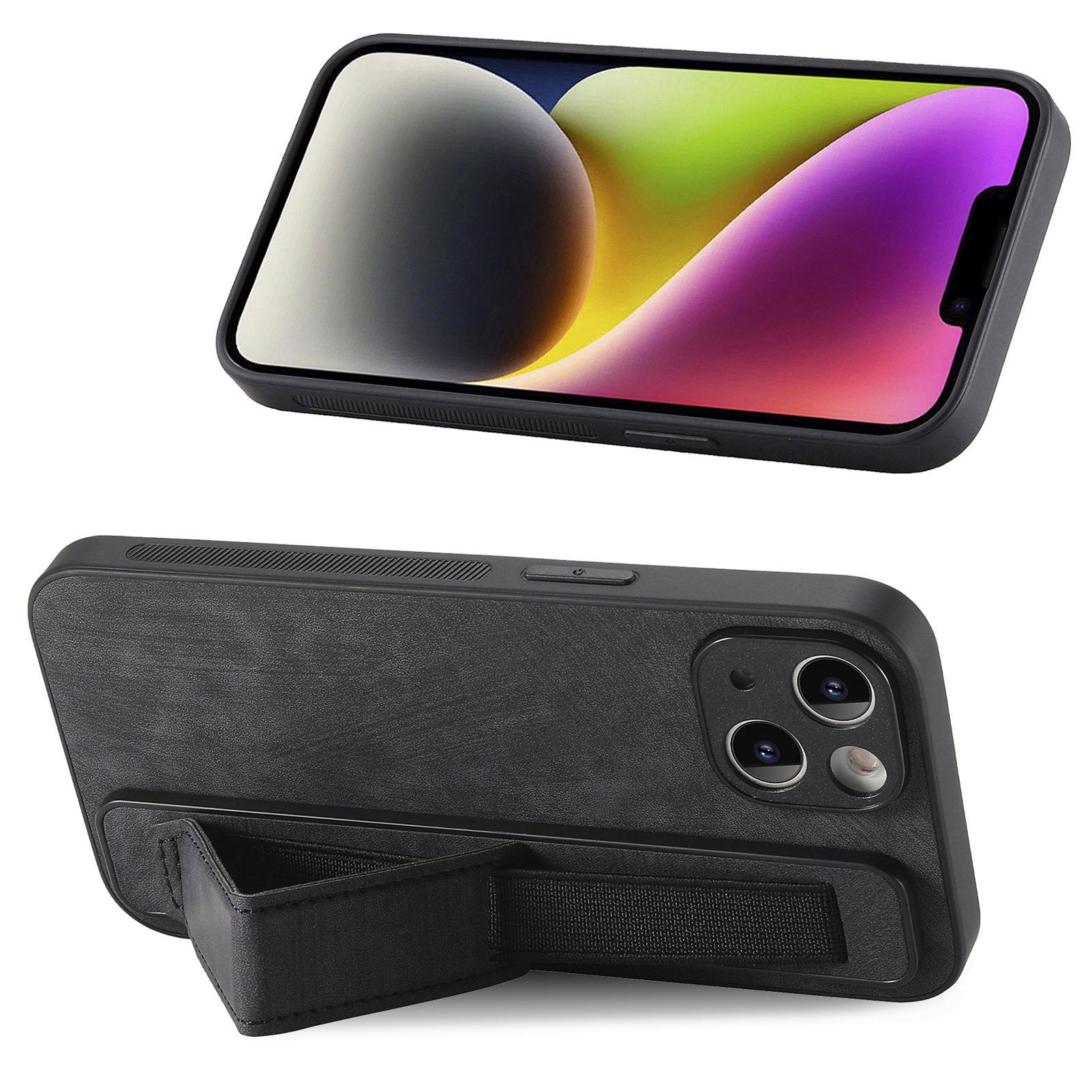 D11 For iPhone 13 6.1 inch Case PU Leather+TPU Wristband Kickstand Phone Cover
