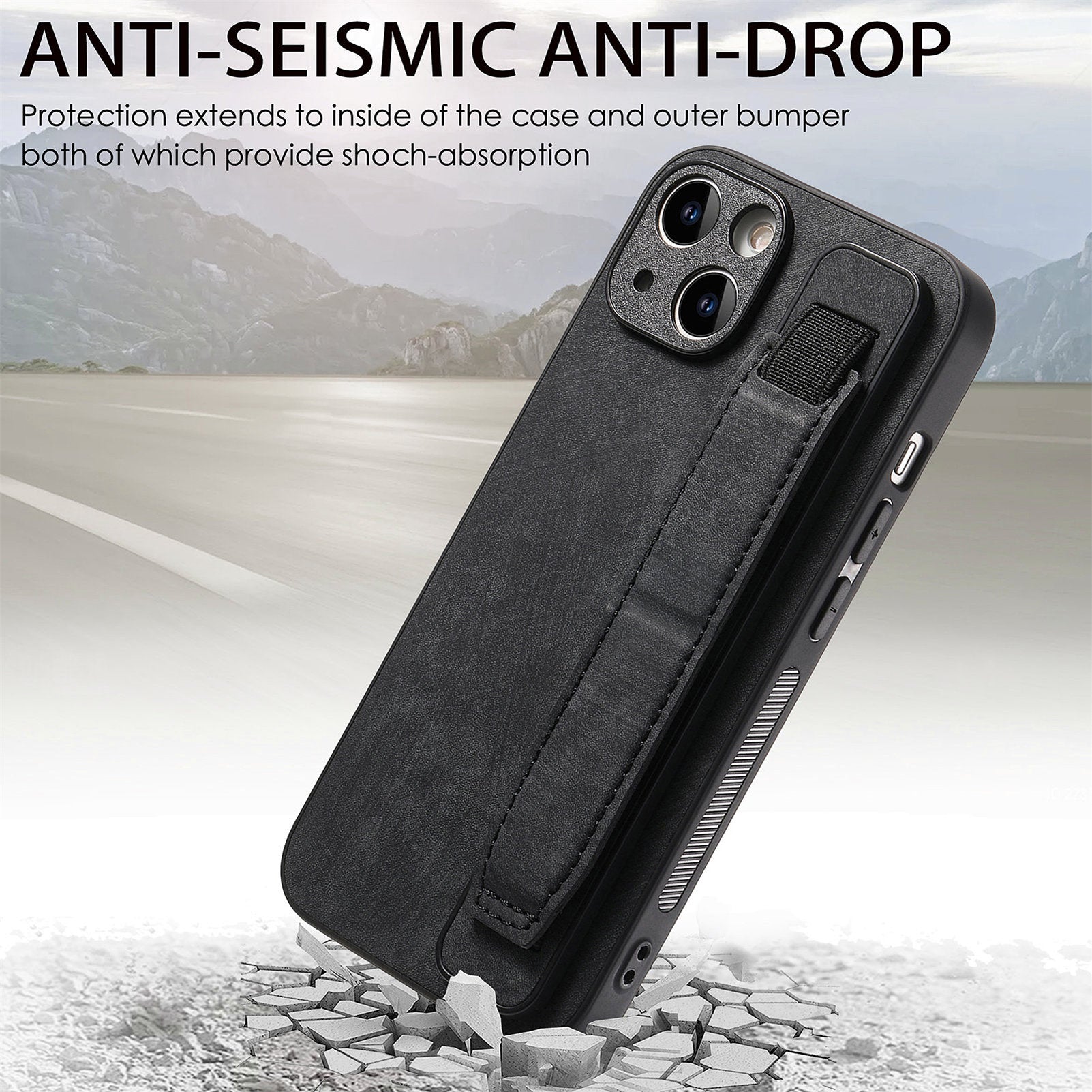 D11 For iPhone 13 6.1 inch Case PU Leather+TPU Wristband Kickstand Phone Cover