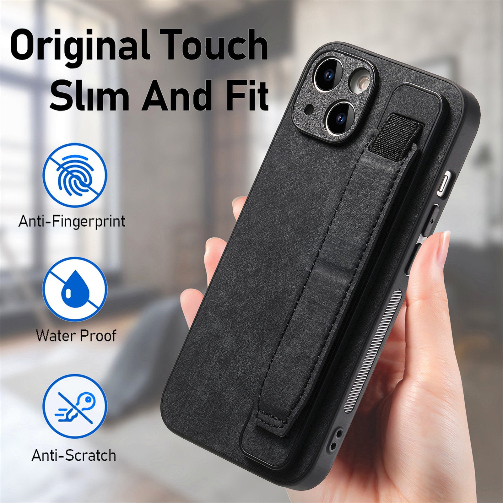 D11 For iPhone 13 6.1 inch Case PU Leather+TPU Wristband Kickstand Phone Cover