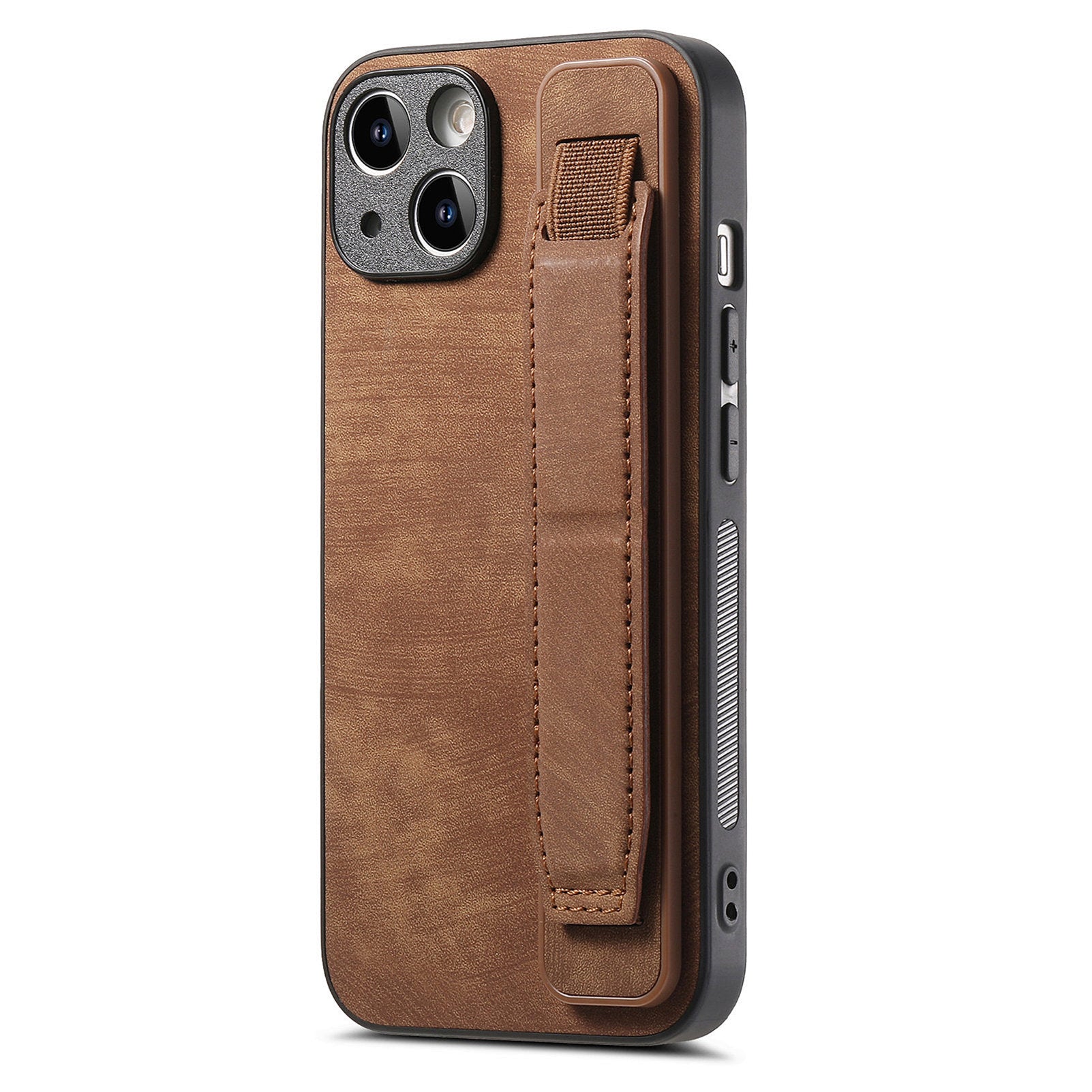 D11 For iPhone 13 6.1 inch Case PU Leather+TPU Wristband Kickstand Phone Cover