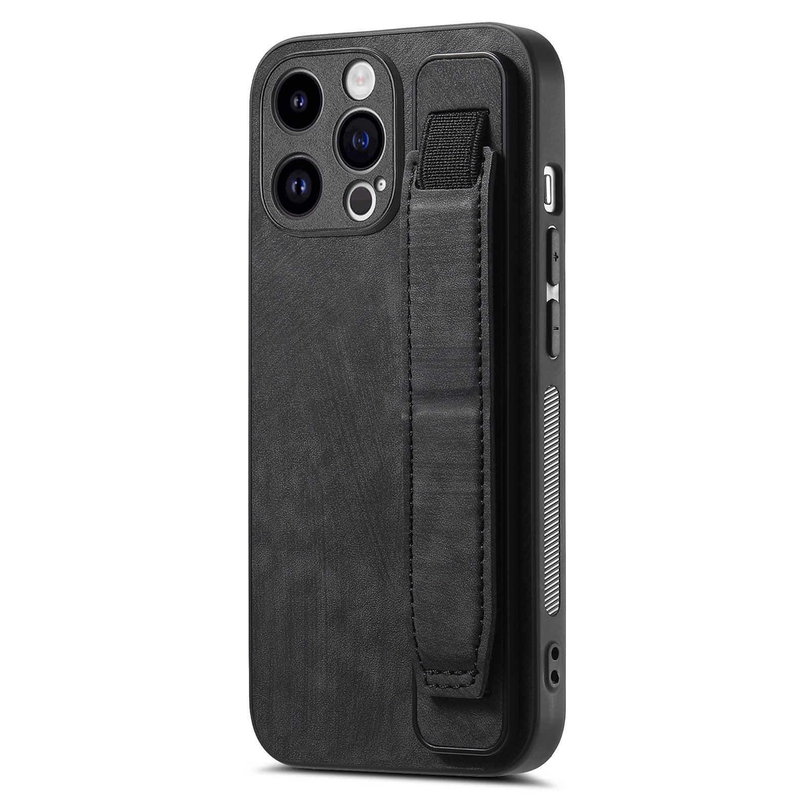 D11 For iPhone 13 Pro Case Wristband Kickstand Leather Coated TPU Phone Cover