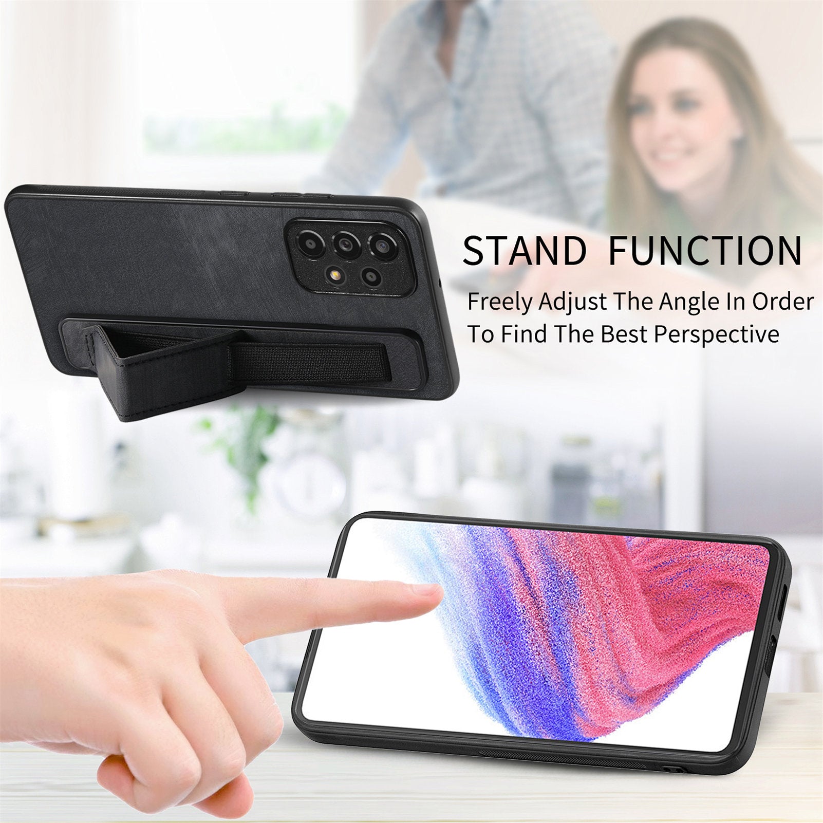 D11 For Samsung Galaxy A13 4G Case Card Slots Kickstand PU Leather+TPU Phone Cover