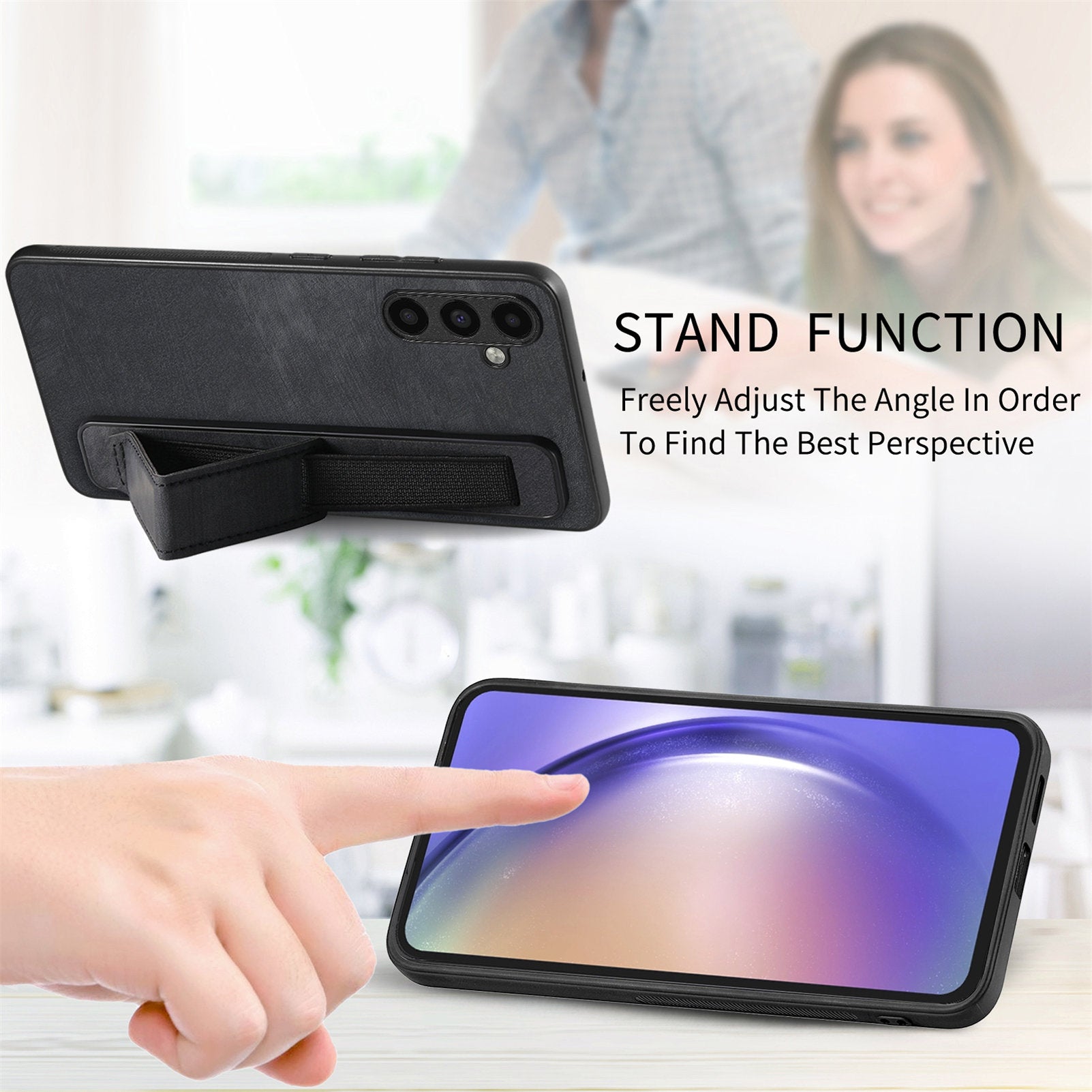 D11 For Samsung Galaxy A24 4G (162.1 x 77.6 x 8.3mm) PU Leather+TPU Case Wristband Phone Shell