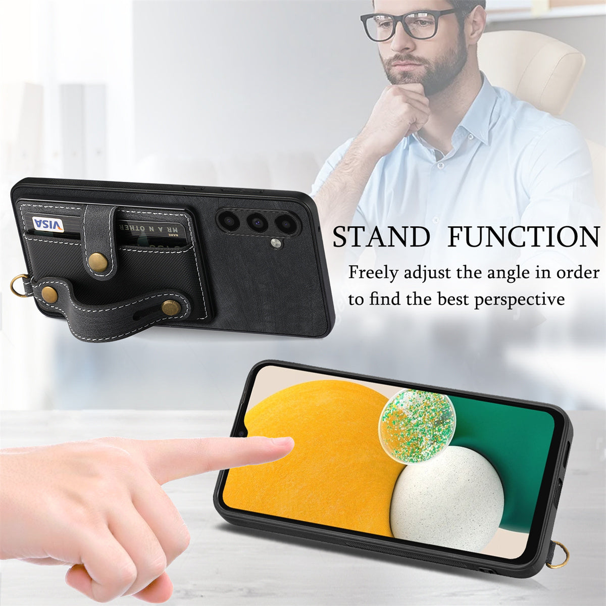 D9 For Samsung Galaxy A13 5G / A04s 4G (164.7 x 76.7 x 9.1 mm) Case Wristband Vintage Texture Phone Cover