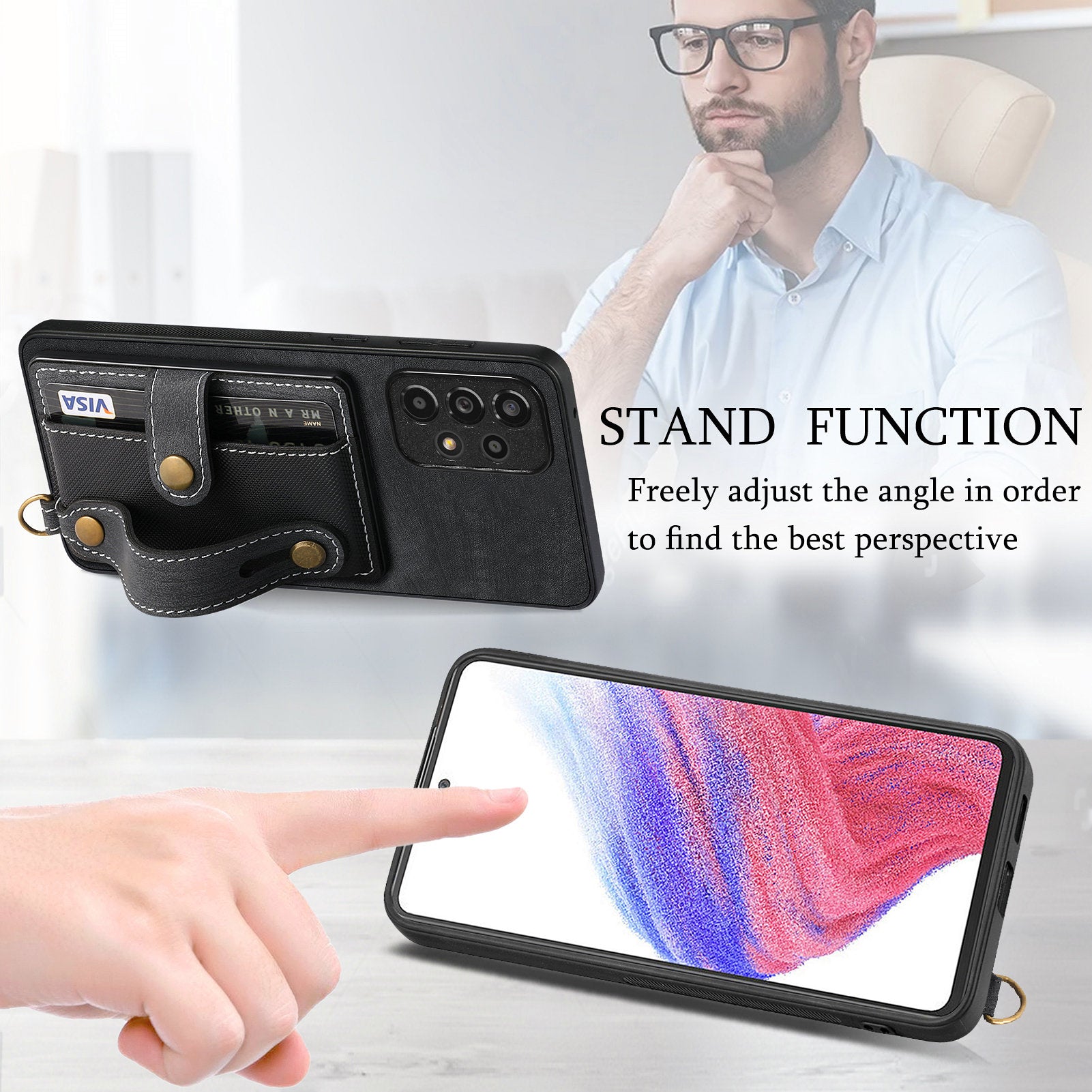 D9 For Samsung Galaxy A53 5G Case PU Leather+PC+TPU Anti-slip Phone Cover with Card Holder