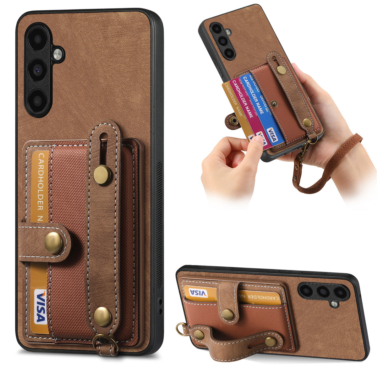 D9 For Samsung Galaxy A34 5G Case Leather Coated TPU+PC Phone Back Cover with Card Holder