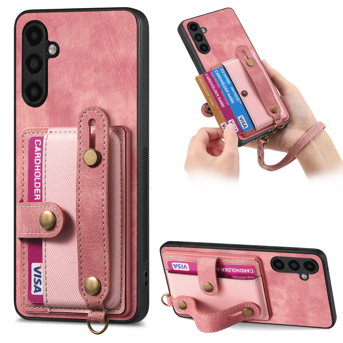 D9 For Samsung Galaxy A34 5G Case Leather Coated TPU+PC Phone Back Cover with Card Holder
