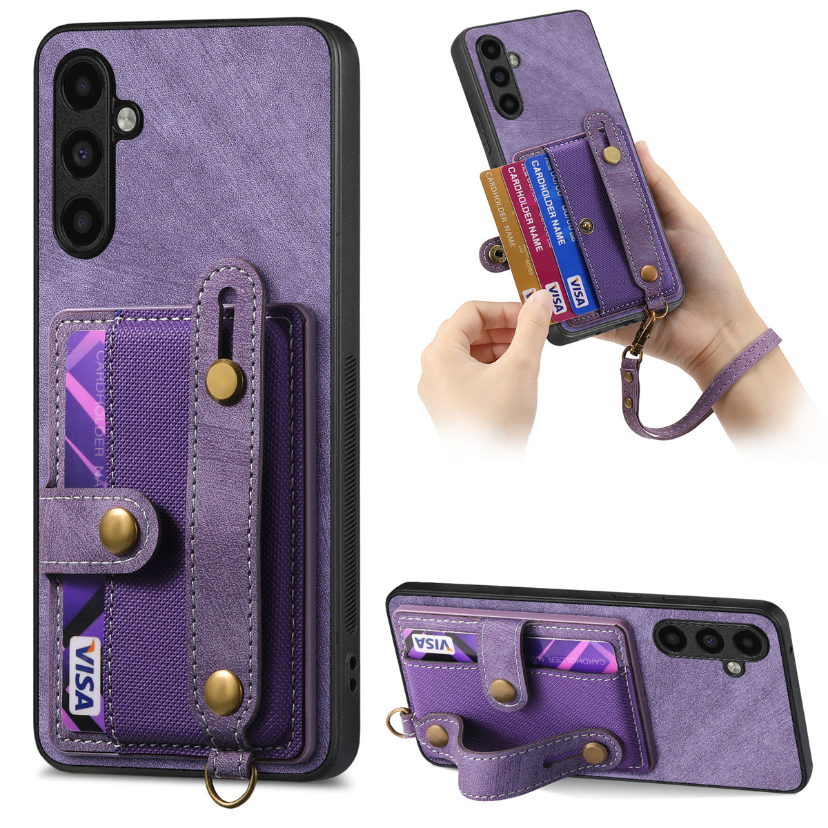 D9 For Samsung Galaxy A34 5G Case Leather Coated TPU+PC Phone Back Cover with Card Holder