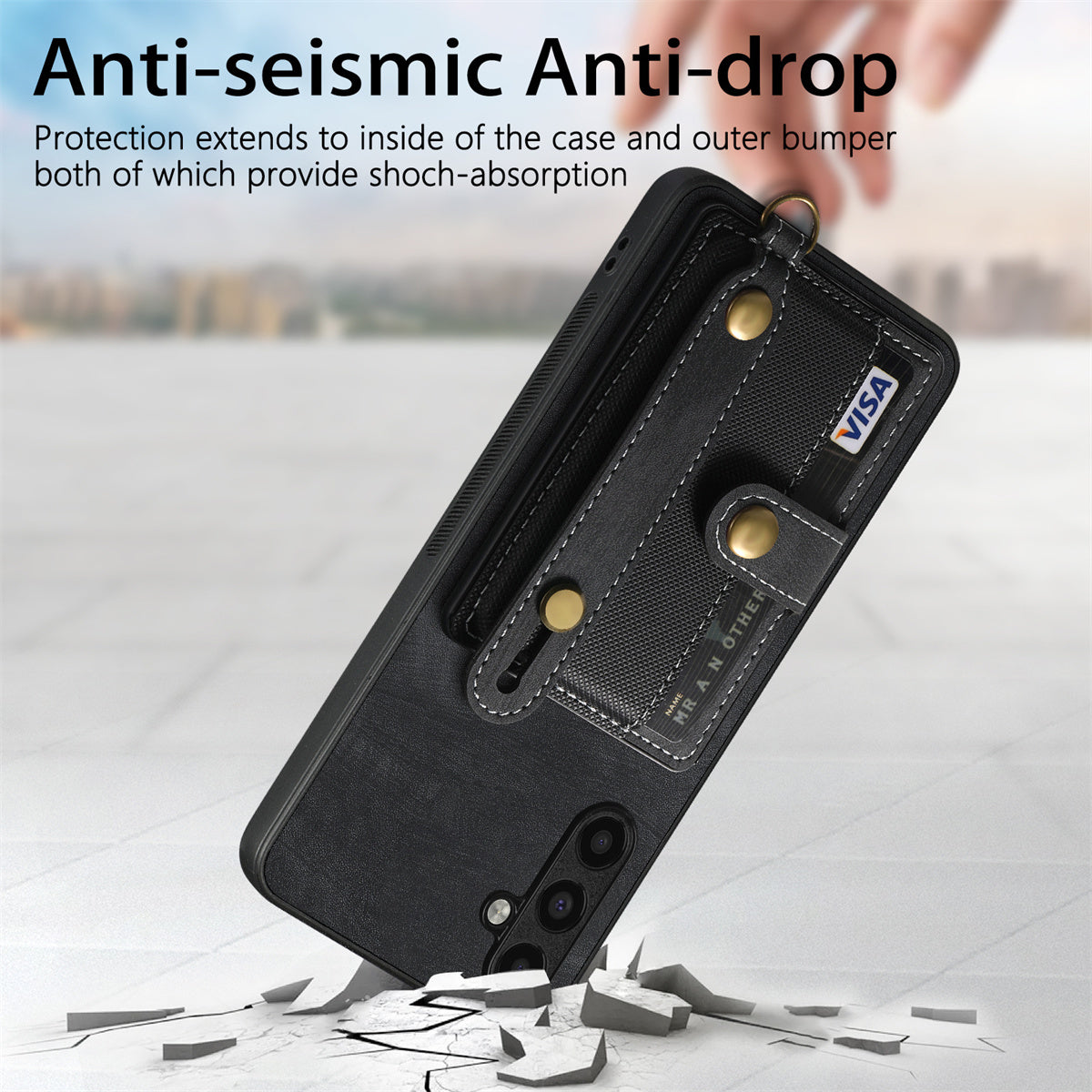 D9 For Samsung Galaxy A15 4G / 5G Case Wristband Kickstand Card Holder Leather Coated Phone Cover