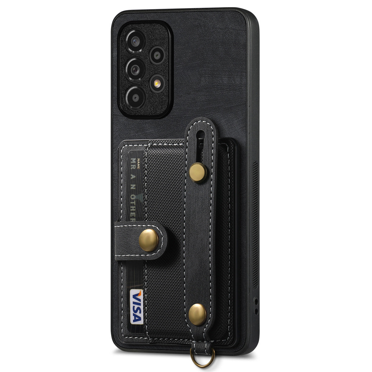 D9 For Samsung Galaxy A13 4G Case Card Holder Design PU Leather Back Cover with Wristband Kickstand