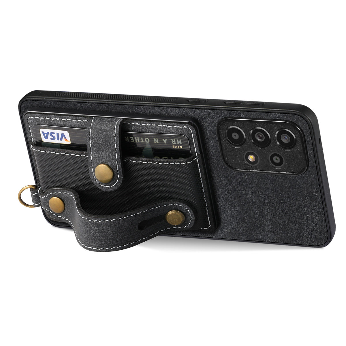 D9 For Samsung Galaxy A13 4G Case Card Holder Design PU Leather Back Cover with Wristband Kickstand