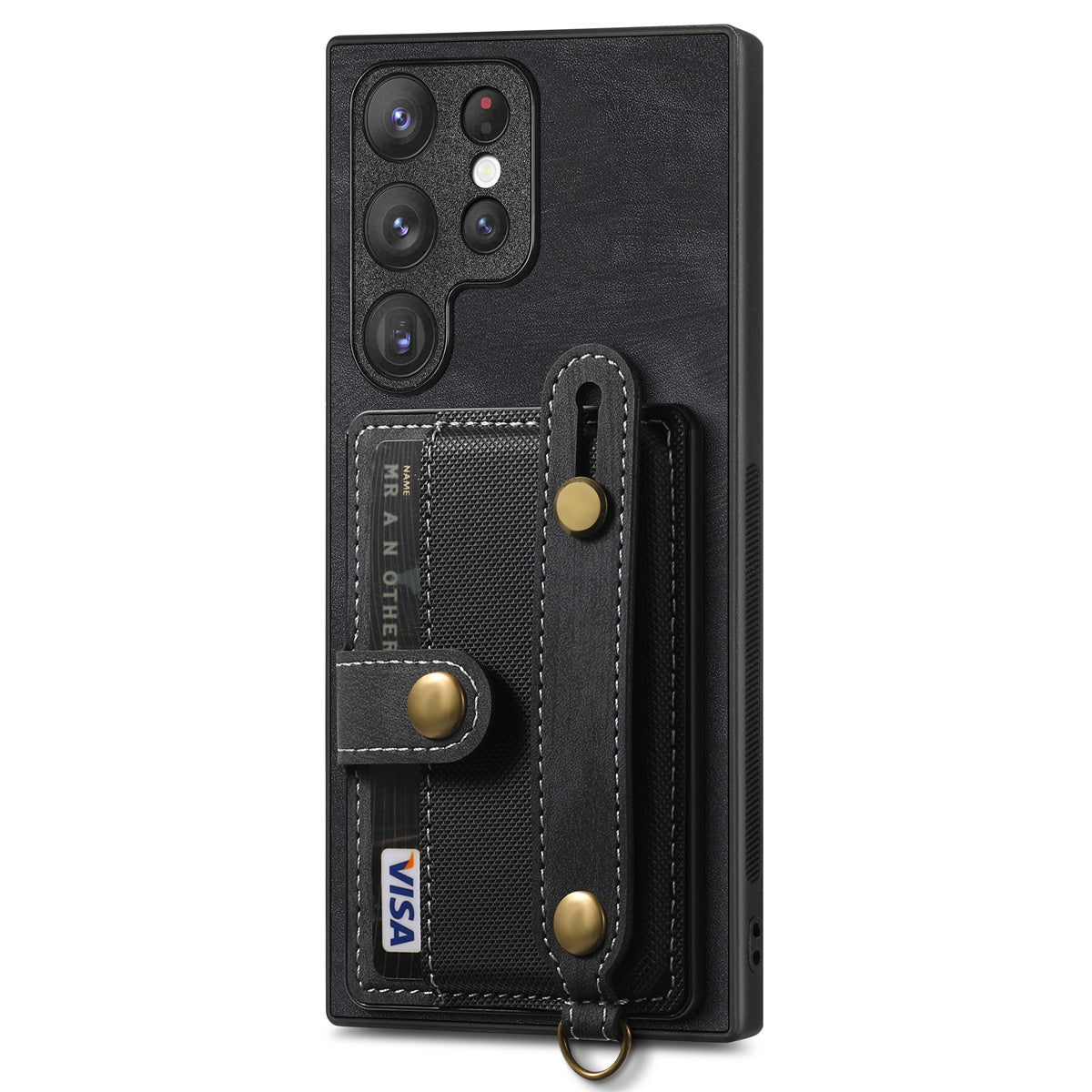 D9 For Samsung Galaxy S23 Ultra Case Card Holder Retro Leather Coated PC+TPU Wristband Phone Cover
