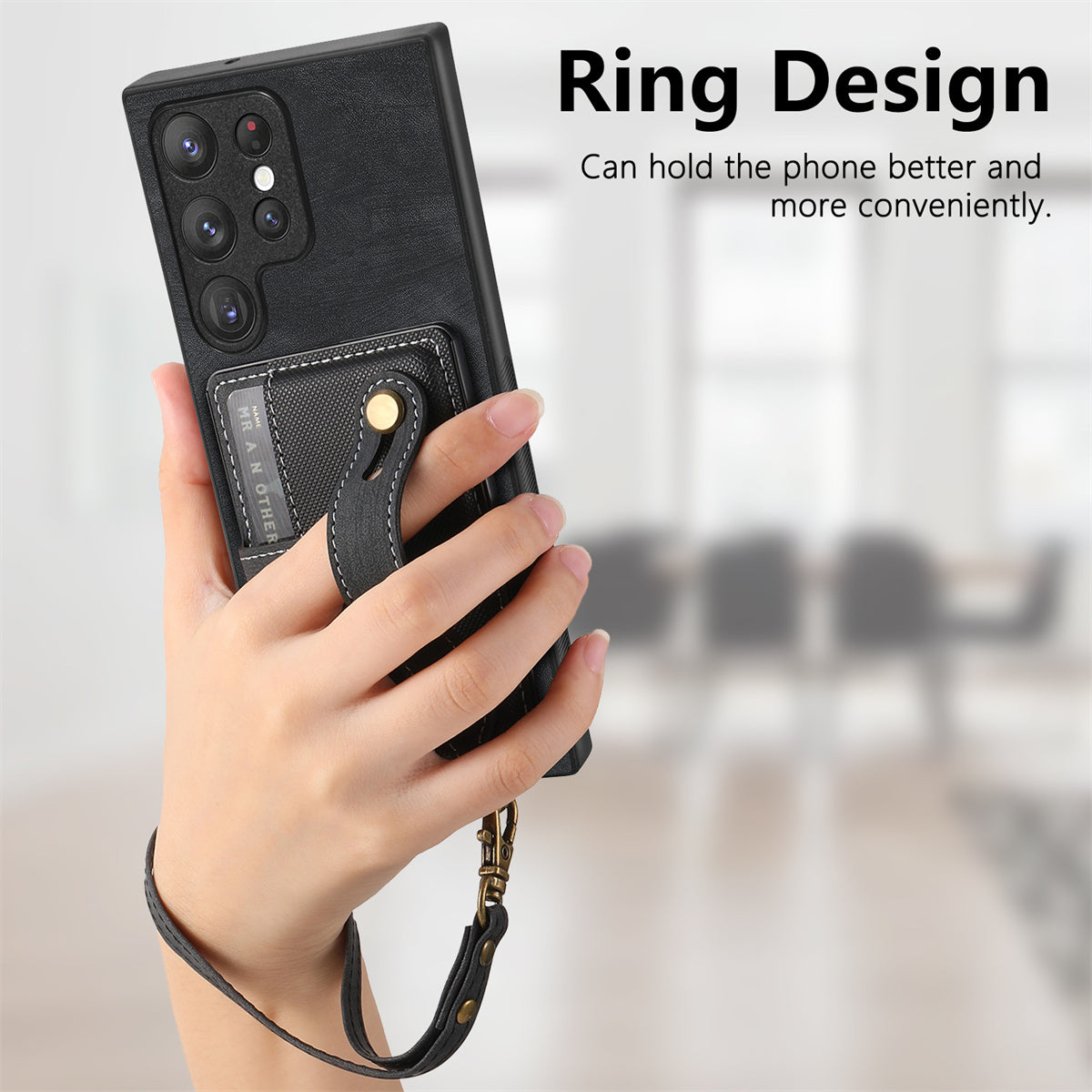 D9 For Samsung Galaxy S23 Ultra Case Card Holder Retro Leather Coated PC+TPU Wristband Phone Cover