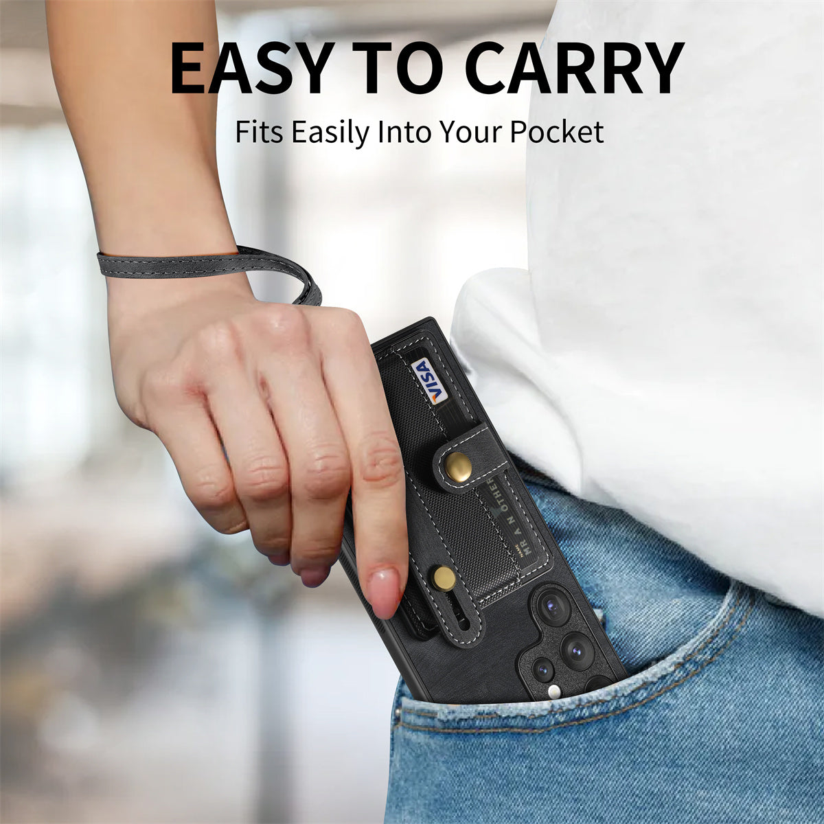 D9 For Samsung Galaxy S23 Ultra Case Card Holder Retro Leather Coated PC+TPU Wristband Phone Cover
