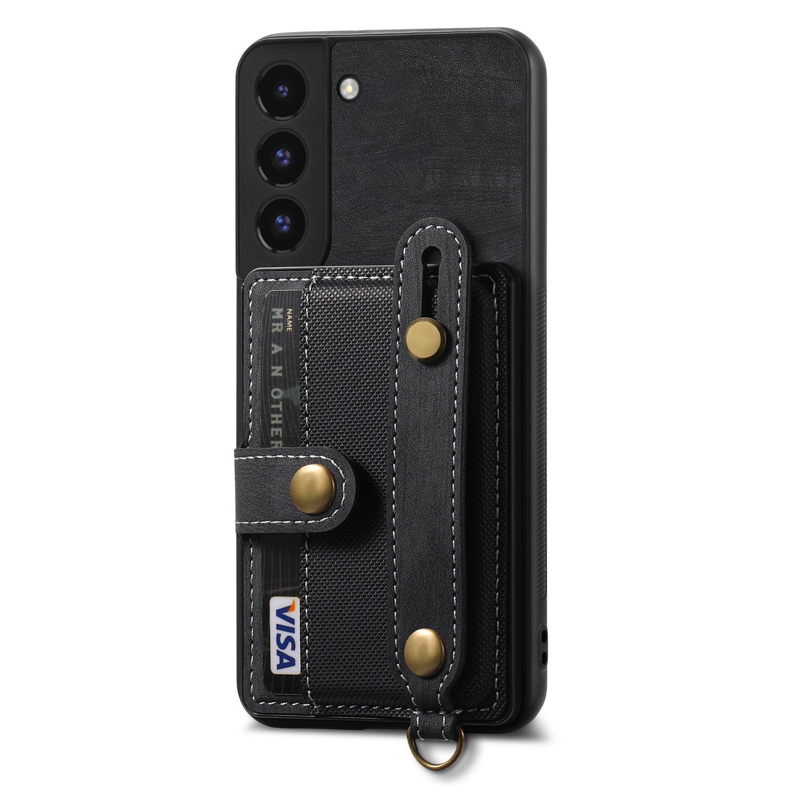 D9 For Samsung Galaxy S22 5G Case Leather Coated TPU+PC Bump Proof Back Shell with Card Slot