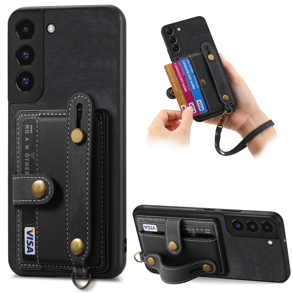 D9 For Samsung Galaxy A13 4G Case PU Leather Non-slip Finger Holder Strap Back Cover