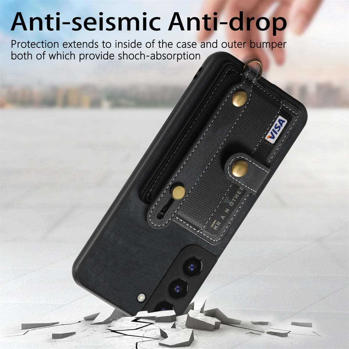 D9 For Samsung Galaxy A13 4G Case PU Leather Non-slip Finger Holder Strap Back Cover