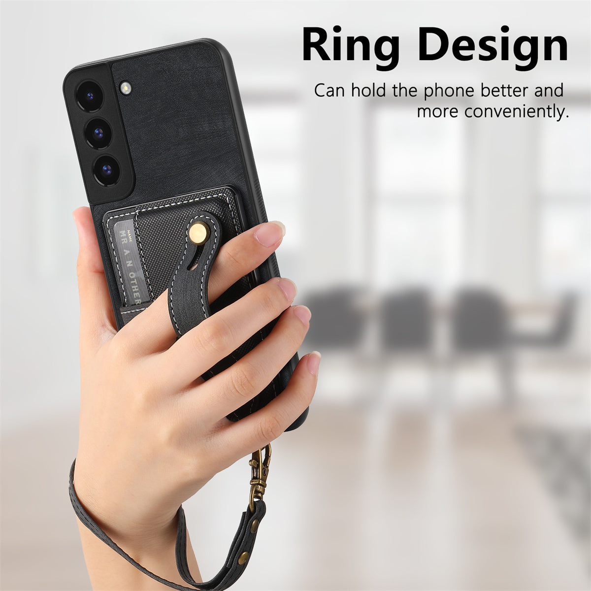 D9 For Samsung Galaxy A13 4G Case PU Leather Non-slip Finger Holder Strap Back Cover