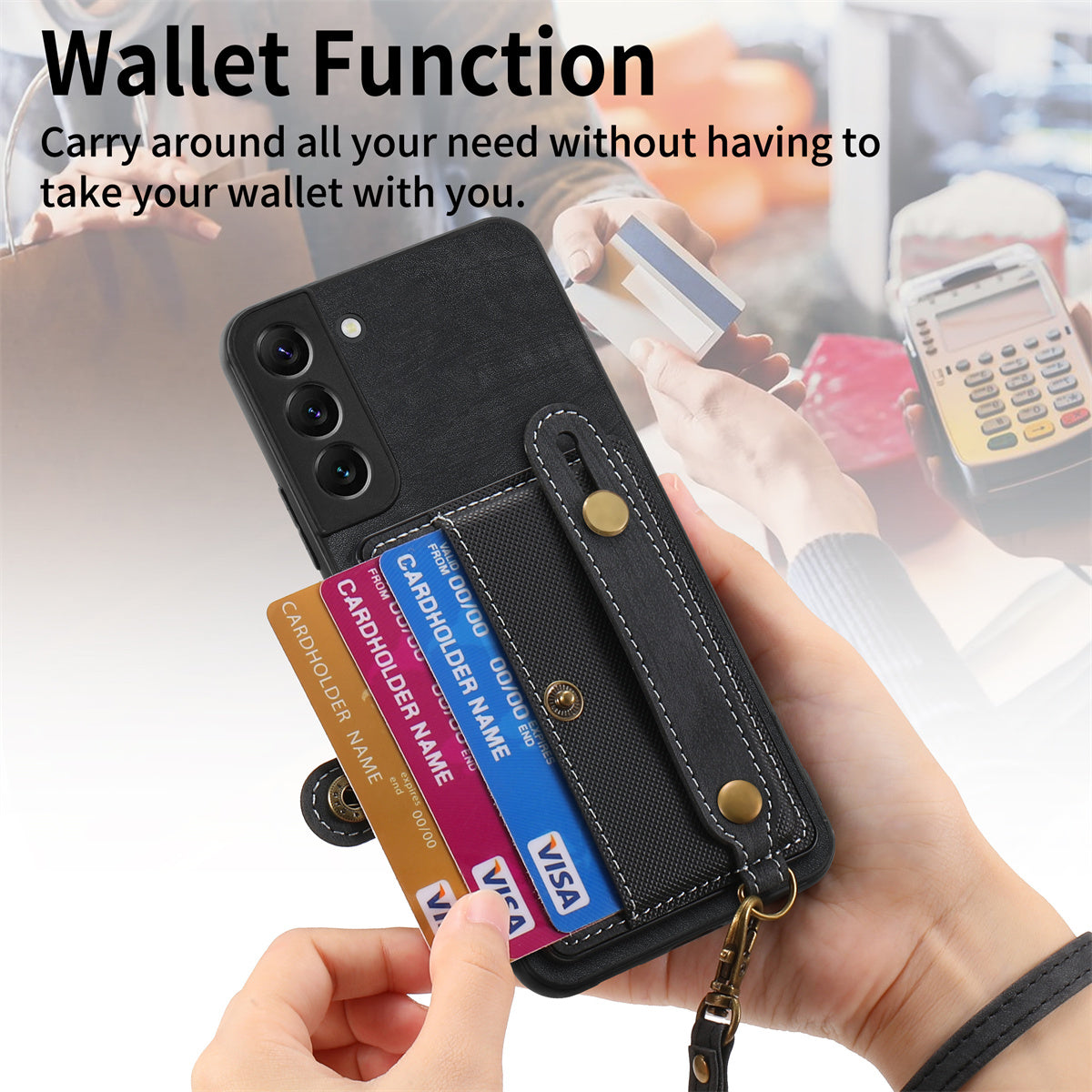 D9 For Samsung Galaxy A13 4G Case PU Leather Non-slip Finger Holder Strap Back Cover