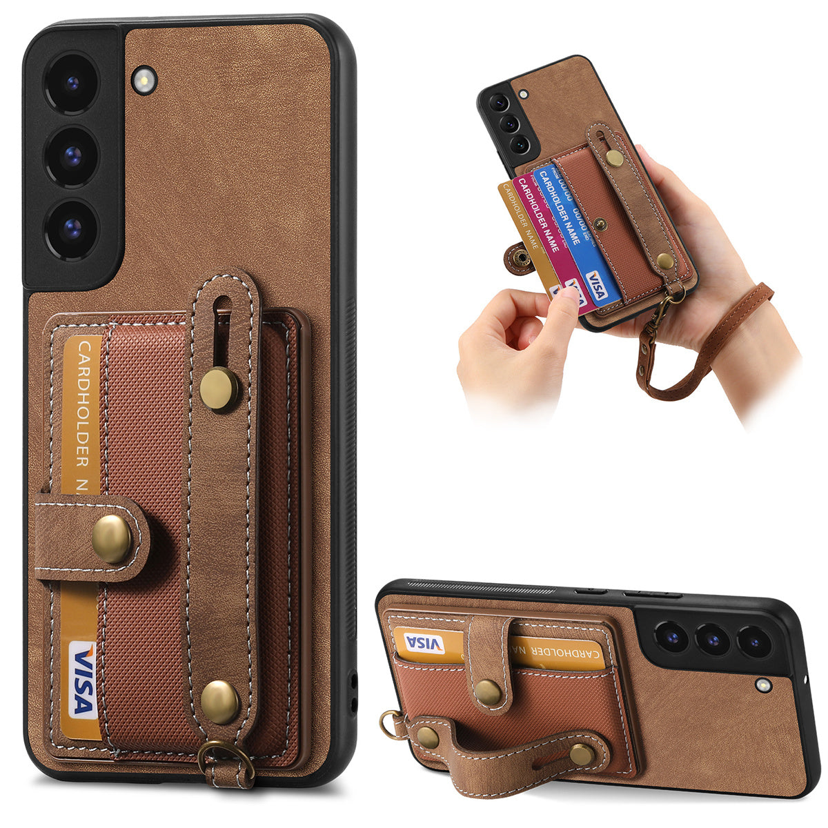 D9 For Samsung Galaxy A13 4G Case PU Leather Non-slip Finger Holder Strap Back Cover