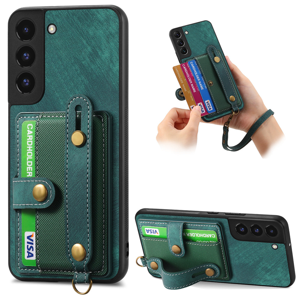 D9 For Samsung Galaxy A13 4G Case PU Leather Non-slip Finger Holder Strap Back Cover