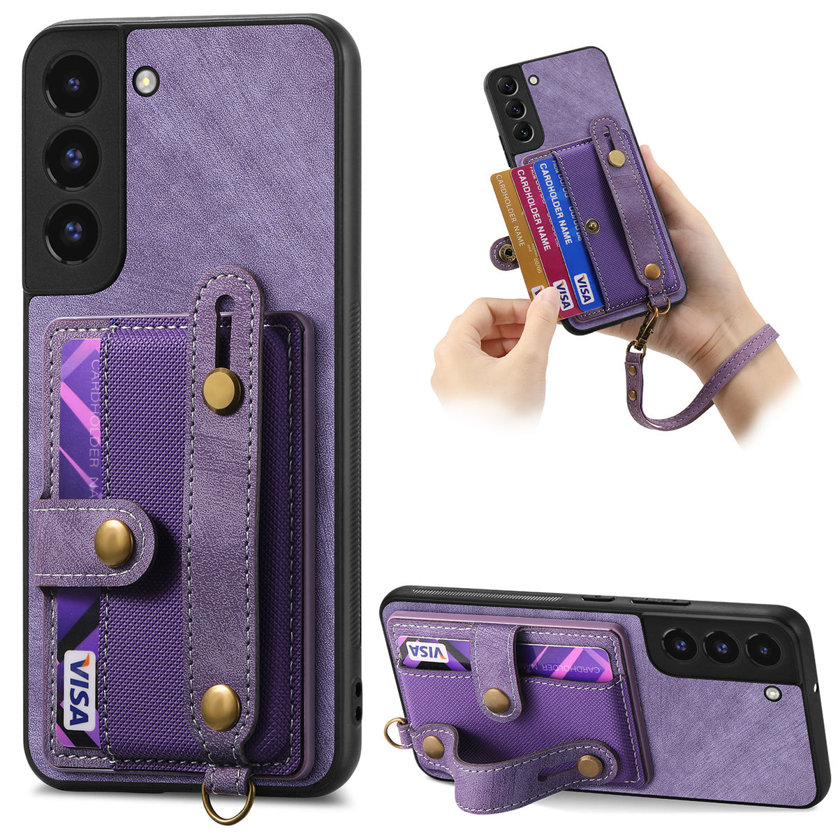 D9 For Samsung Galaxy A13 4G Case PU Leather Non-slip Finger Holder Strap Back Cover