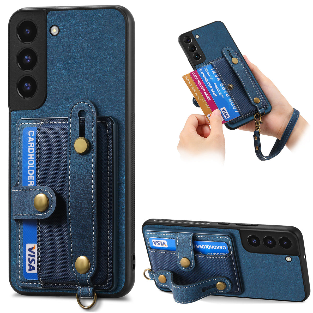 D9 For Samsung Galaxy A13 4G Case PU Leather Non-slip Finger Holder Strap Back Cover