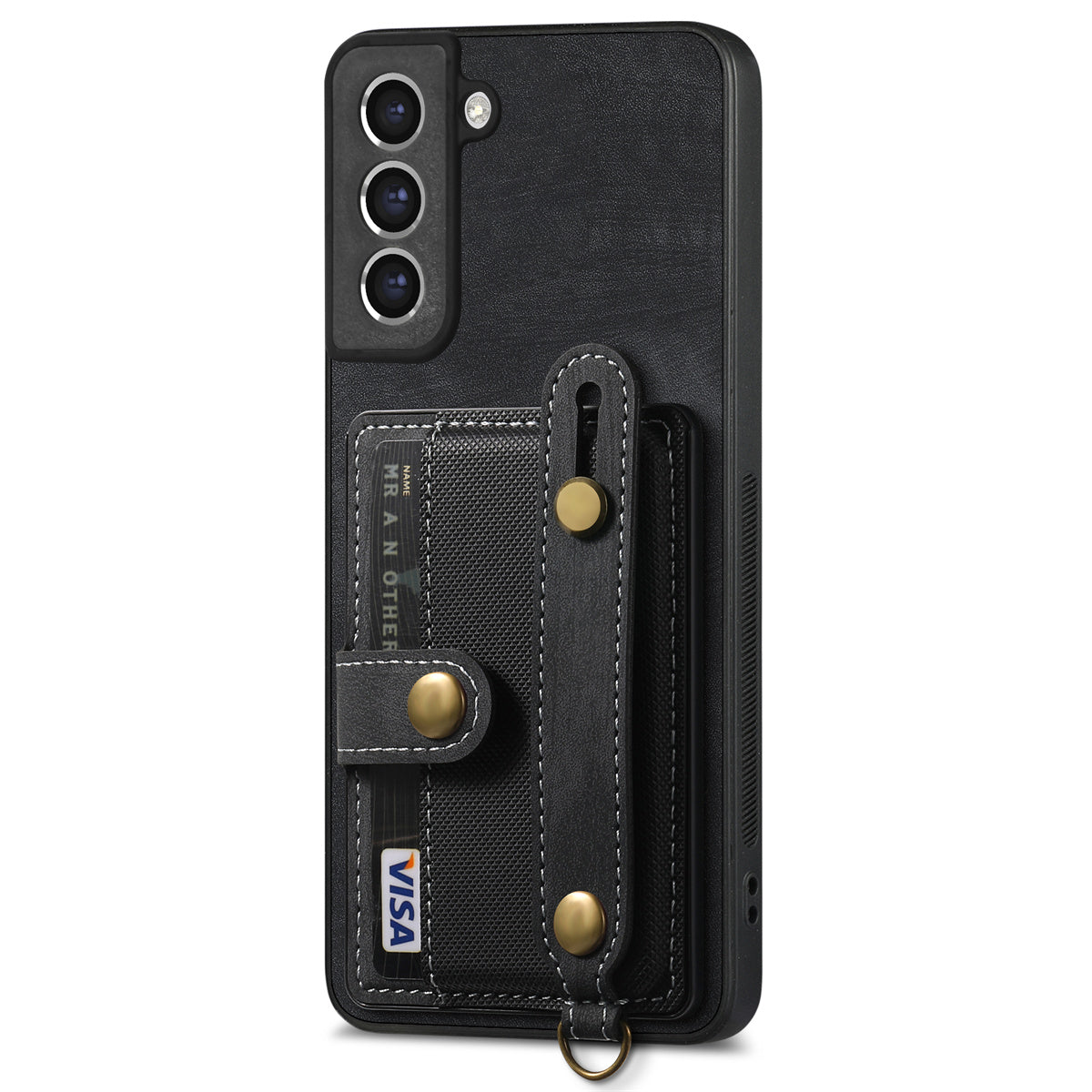 D9 For Samsung Galaxy S21 FE 5G Case PU Leather Card Holder Back Cover with Hand Strap