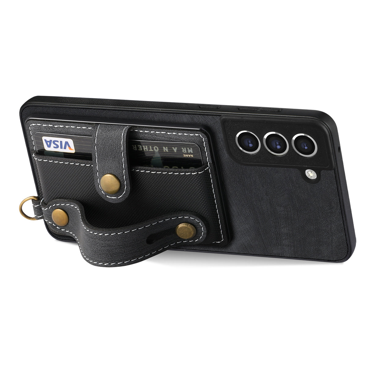 D9 For Samsung Galaxy S21 FE 5G Case PU Leather Card Holder Back Cover with Hand Strap