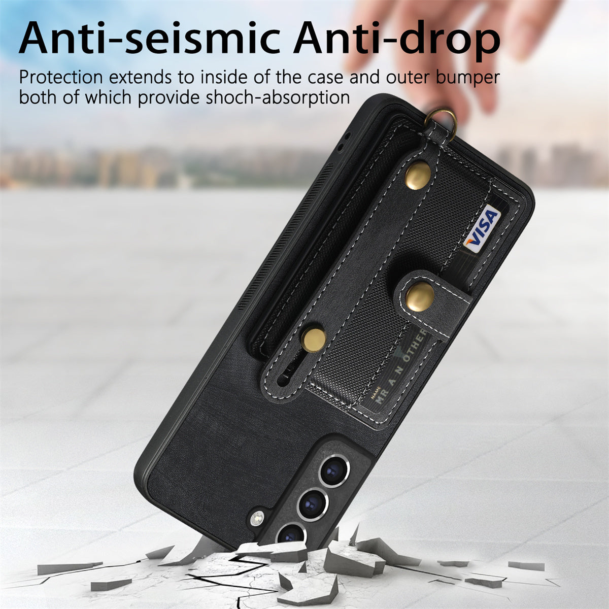 D9 For Samsung Galaxy S21 FE 5G Case PU Leather Card Holder Back Cover with Hand Strap