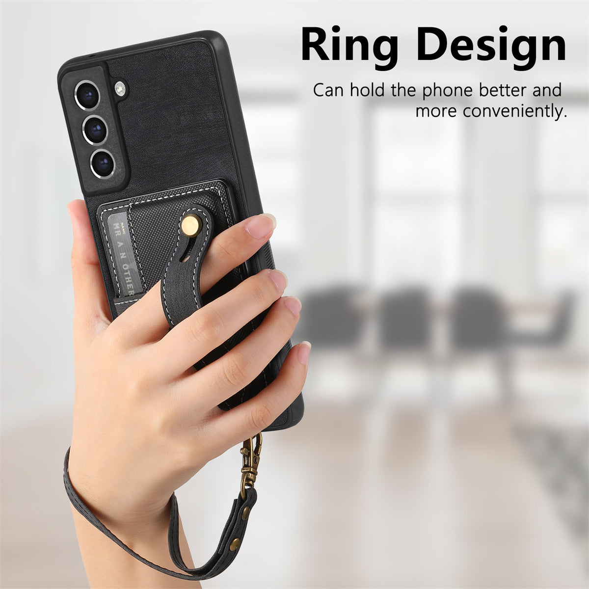 D9 For Samsung Galaxy S21 FE 5G Case PU Leather Card Holder Back Cover with Hand Strap