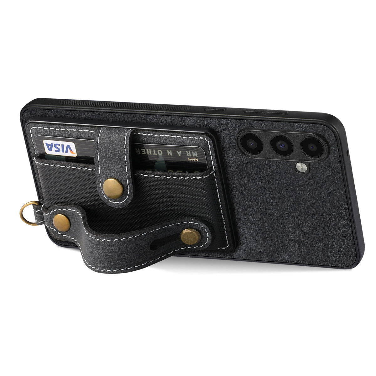 D9 For Samsung Galaxy A55 5G Case Wristband PU Leather+PC+TPU Card Slots Phone Cover