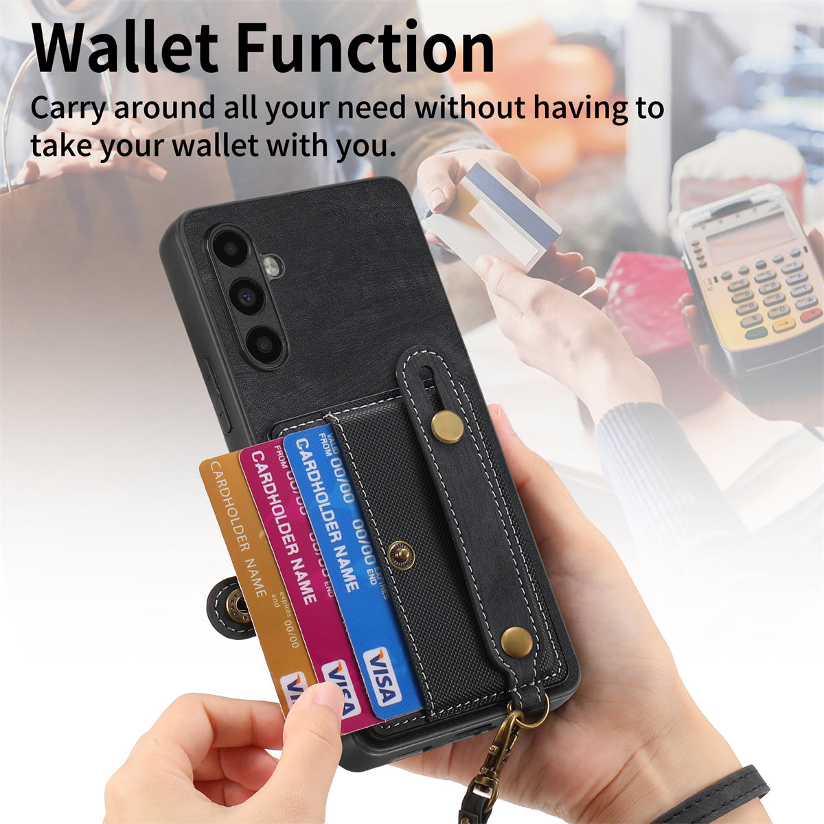 D9 For Samsung Galaxy A54 5G Case Wristband Finger Holder PU Leather Coated PC+TPU Phone Cover