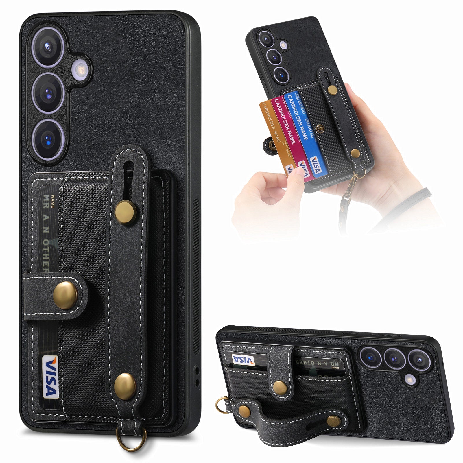 D9 For Samsung Galaxy S24 Kickstand Case Leather+TPU+PC Card Holder Phone Cover